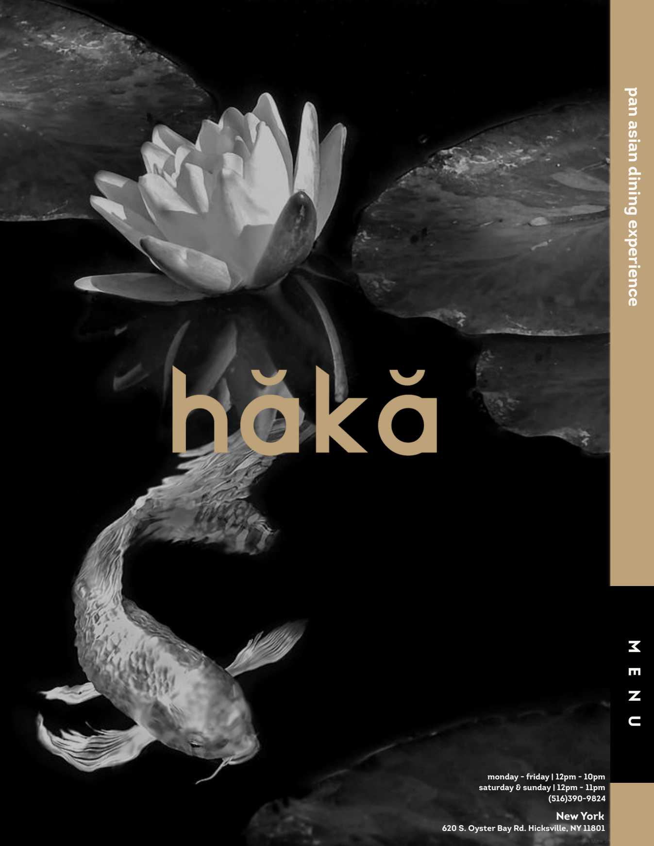 Koi and water lily artwork from the Haka menu